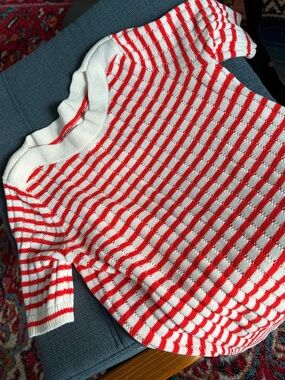 Croft and Barrow boat neck style orange / white striped short sleeve sweater